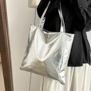 Shiny Metallic Leather Tote  Bag