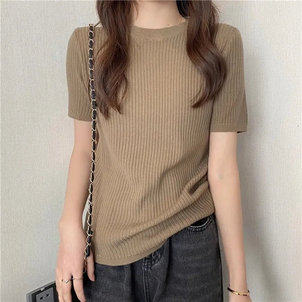 Blusas Mujer Blouses Top FemmeTops Women Blusas Mujer De Moda Verano Short Sleeve Knit Blouse Women Knitted Pullovers 2025