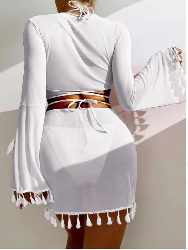 Tassel Tie Bikini Set with Cover-Up