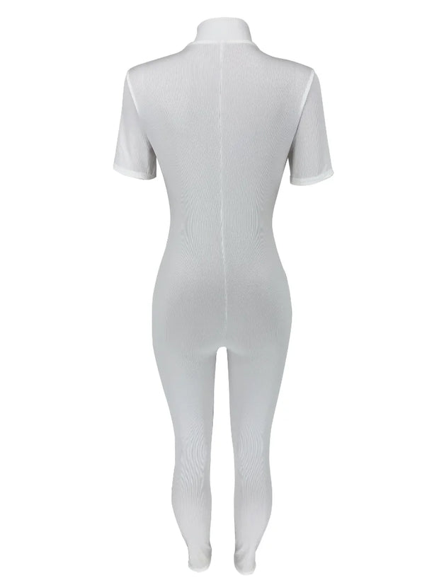 Curve-Hugging Zip-Front Casual Jumpsuit