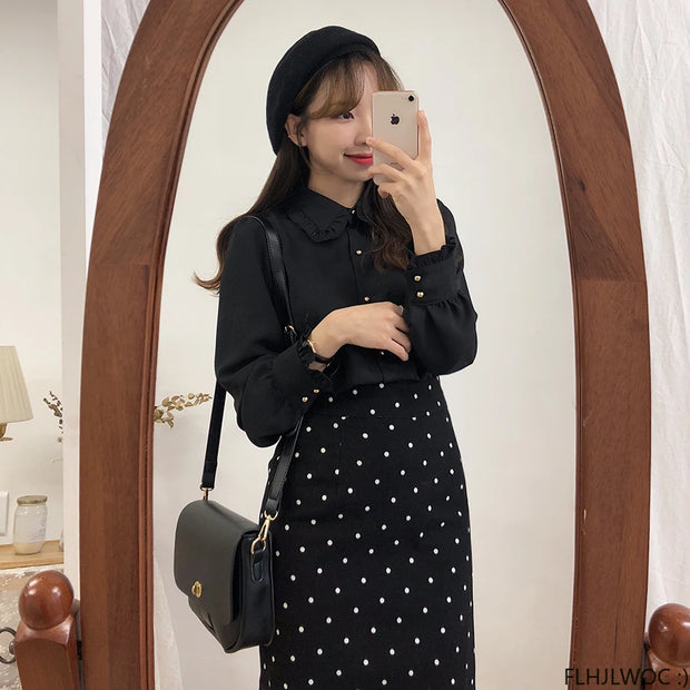 Bow Tie Long Sleeve Blouse Top
