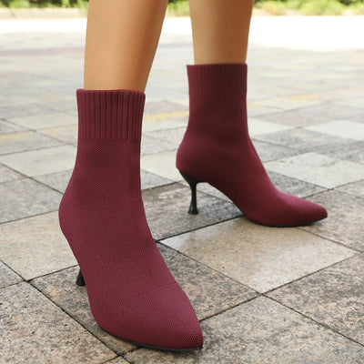 Stretch Knit Ankle Booties with Stiletto Heel