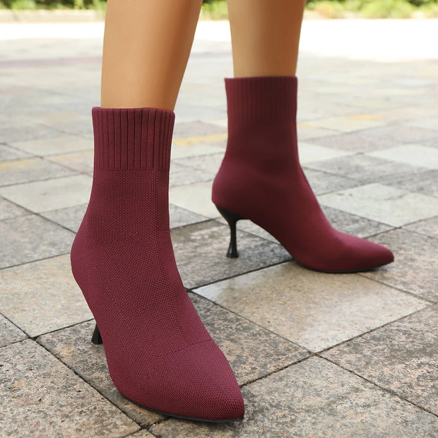 Stretch Knit Ankle Booties with Stiletto Heel
