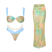 Bikini Swimsuit with Skirt Print Swimwear Women