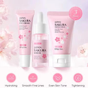 3pcs/set Sakura Skin Care Sets Face Cream Serum Eye Cream Face