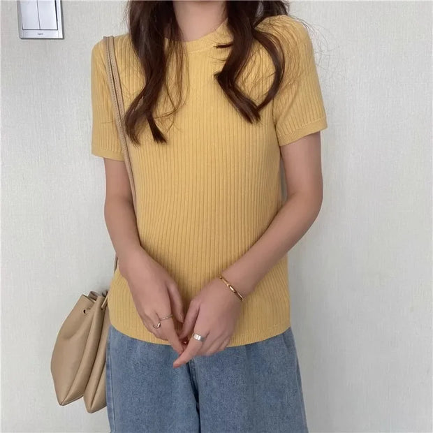 Blusas Mujer Blouses Top FemmeTops Women Blusas Mujer De Moda Verano Short Sleeve Knit Blouse Women Knitted Pullovers 2025
