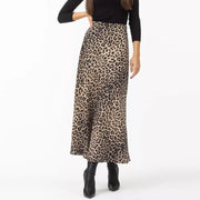 Vintage Leopard Print Satin High-Waist Skirt