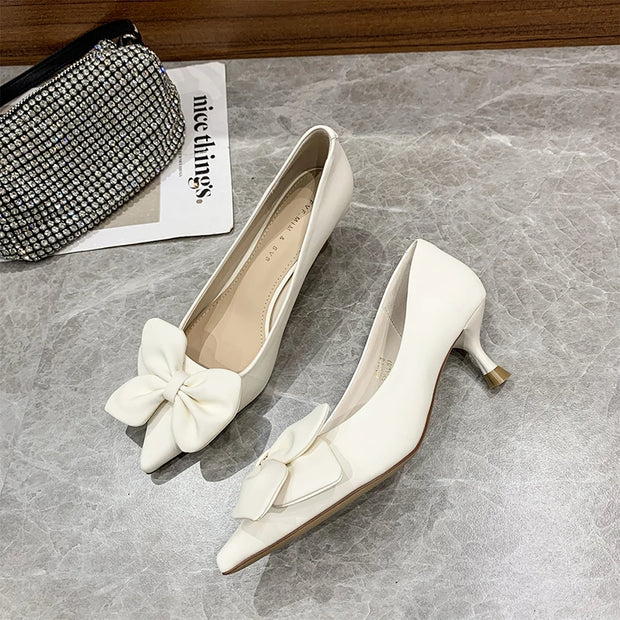 Elegant Bow Stiletto Heels - Pointed Toe French Style
