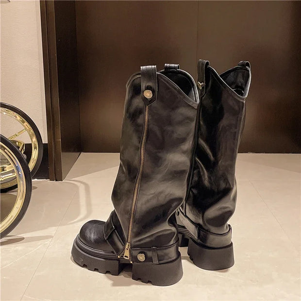 Retro High Western Boots - Bold Streetwear Look