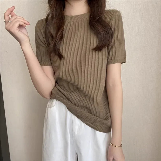 Blusas Mujer Blouses Top FemmeTops Women Blusas Mujer De Moda Verano Short Sleeve Knit Blouse Women Knitted Pullovers 2025