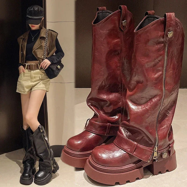 Retro High Western Boots - Bold Streetwear Look