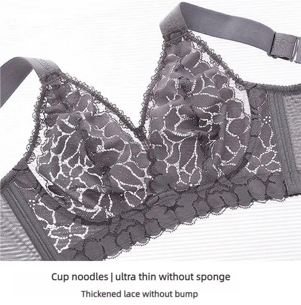 Underwear for women in summer, big chest, small gathering, anti sagging, no steel ring, fat, mm ultra-thin plus size text bra