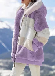 Colorblock Cozy Hooded Plush Jacket