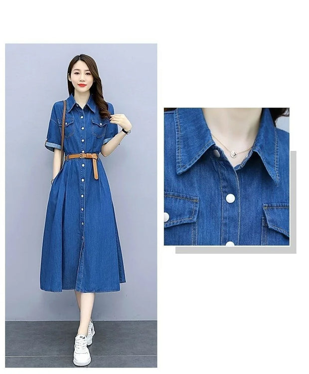 Vintage Denim Shirt Dress Female