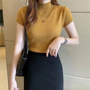 Classic Knit Short Sleeve Blouse Top