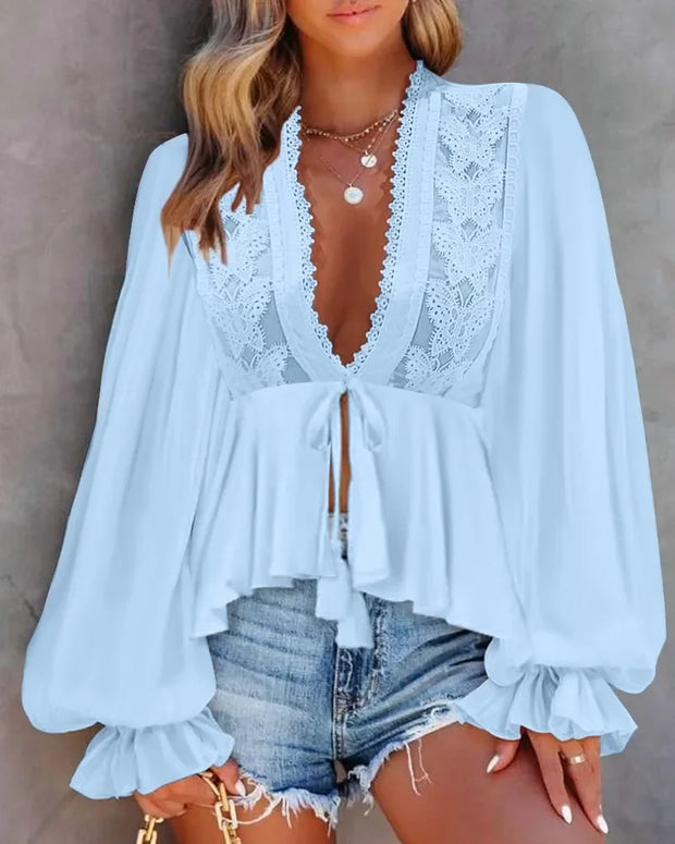 Boho Lace Detail Blouse Top