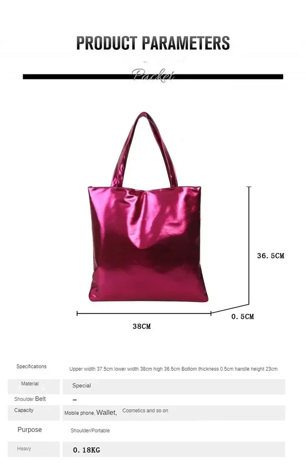 Shiny Metallic Leather Tote  Bag