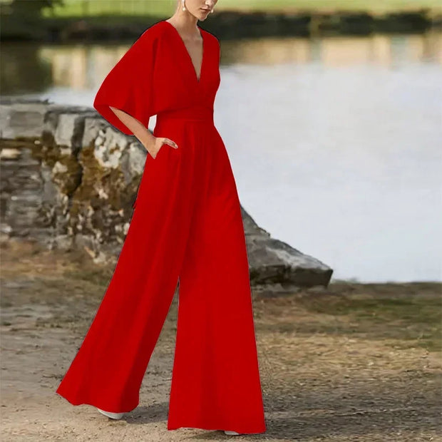Elegant Wide-Leg V-Neck Jumpsuit