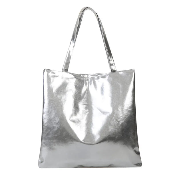 Shiny Metallic Leather Tote  Bag