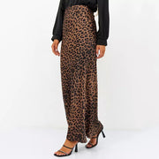 Vintage Leopard Print Satin High-Waist Skirt