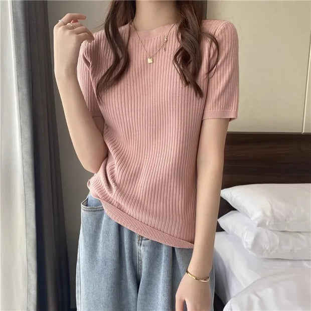Blusas Mujer Blouses Top FemmeTops Women Blusas Mujer De Moda Verano Short Sleeve Knit Blouse Women Knitted Pullovers 2025