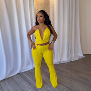 Plunge Neck Belted Jumpsuit