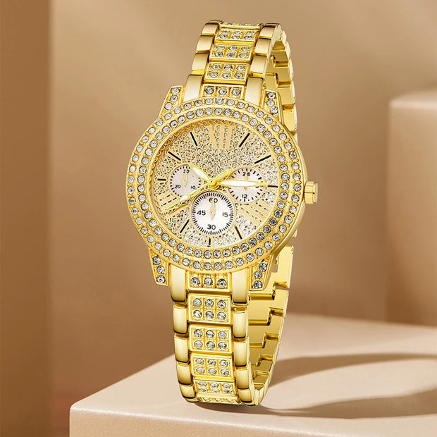Luxury Gold Watch & Jewelry Set - 4 Piece Collection