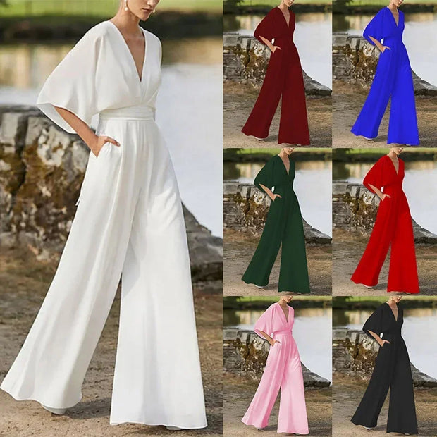 Elegant Wide-Leg V-Neck Jumpsuit