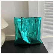 Shiny Metallic Leather Tote  Bag
