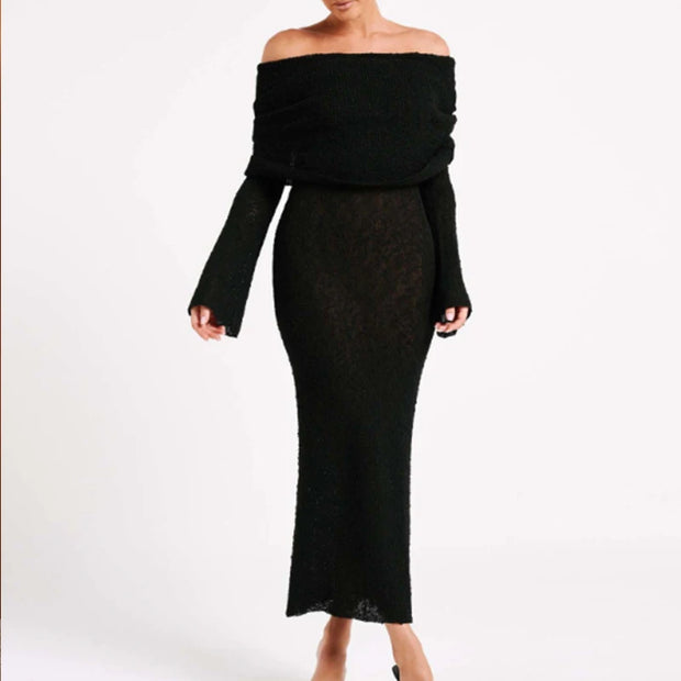 Knitted Off-Shoulder Maxi Beach Dress