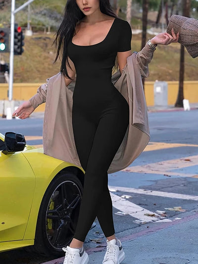 Short Sleeve Slim Fit Jumpsuit