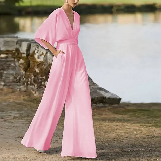 Elegant Wide-Leg V-Neck Jumpsuit