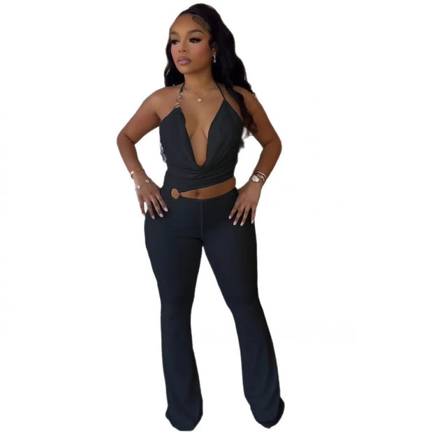 Plunge Neck Belted Jumpsuit