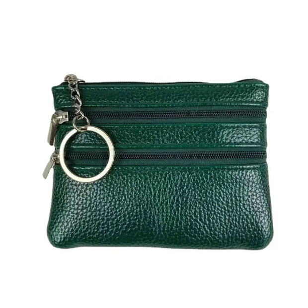 Mini Leather Coin Purse - Chic Pocket Wallet with Keyring