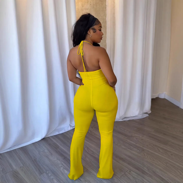 Plunge Neck Belted Jumpsuit