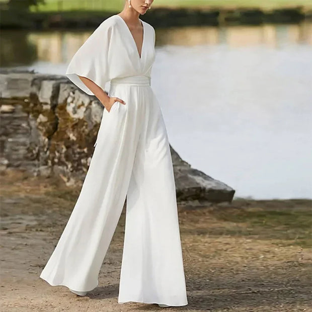 Elegant Wide-Leg V-Neck Jumpsuit