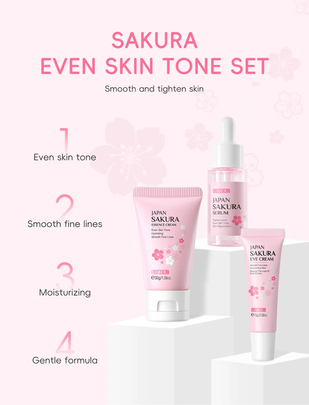 3pcs/set Sakura Skin Care Sets Face Cream Serum Eye Cream Face