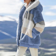 Colorblock Cozy Hooded Plush Jacket