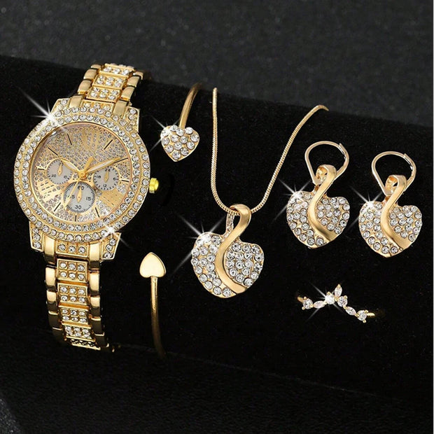 Luxury Gold Watch & Jewelry Set - 4 Piece Collection