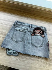 Embroidery Denim Skirts for Women Clothing Street Fashion Hip Hop Sexy Vintage Goth Mini Skirt Casual Harajuku Y2k Skirt
