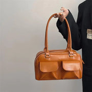 Vintage Women Business Shoulder Bags Simple Ladies Commute Tote Bag Pu Leather Female Underarm Bag Burgundy Large Handbags Purse
