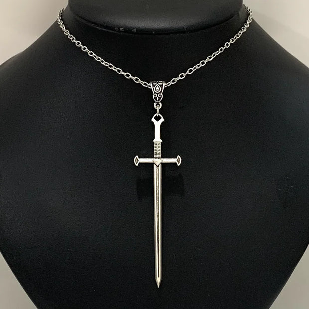 Gothic Sword Pendant Necklace - Bold Statement Chain