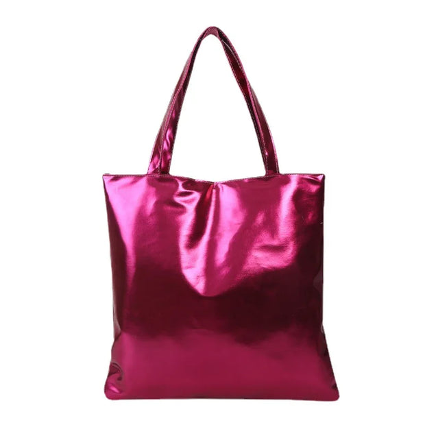 Shiny Metallic Leather Tote  Bag