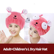 Dry Towel Bath Cap Cute Cartoon Coral Velvet Wrap Head Towel Hair Towel Absorbent Quick Dry Hair Cap Female Children and Adults