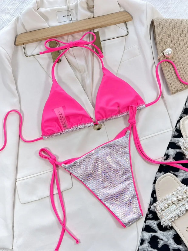 Sexy Triangle Shining Sequins Swimwear Swimsuit Women
