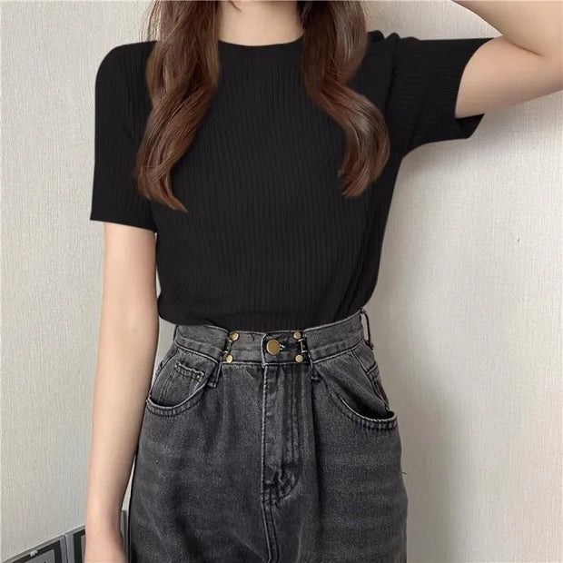 Blusas Mujer Blouses Top FemmeTops Women Blusas Mujer De Moda Verano Short Sleeve Knit Blouse Women Knitted Pullovers 2025