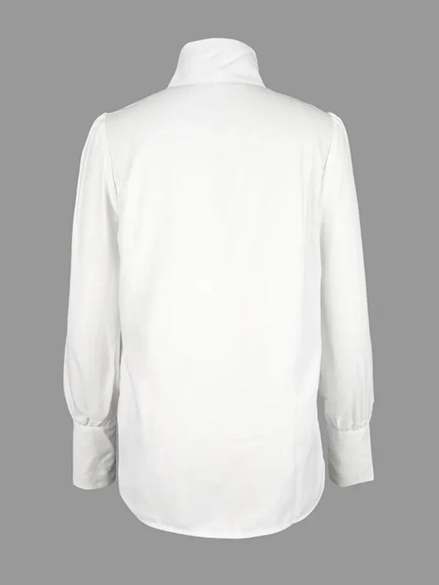 Chic High-Neck Satin Blouse - Classic White