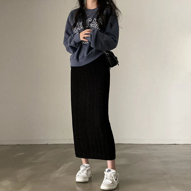 Solid Knitted Skirts For Womenew