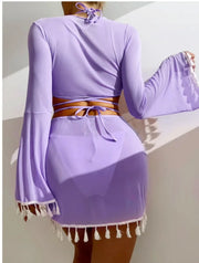 Tassel Tie Bikini Set with Cover-Up