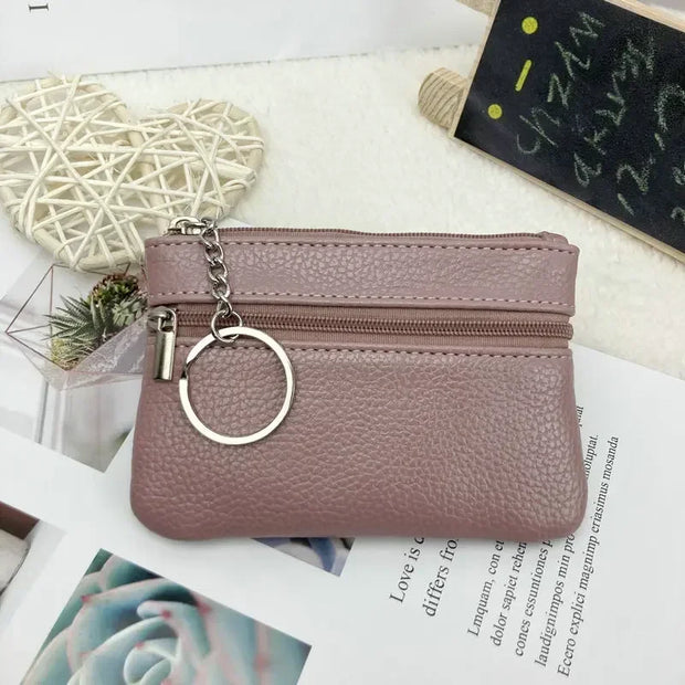 Mini Leather Coin Purse - Chic Pocket Wallet with Keyring